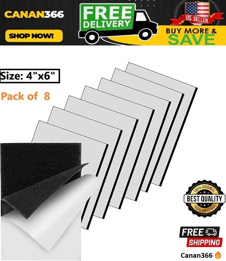8 Sets Heavy Duty Hook & Loop Adhesive Strips: Sticky Back Fastener 4x6 " Black