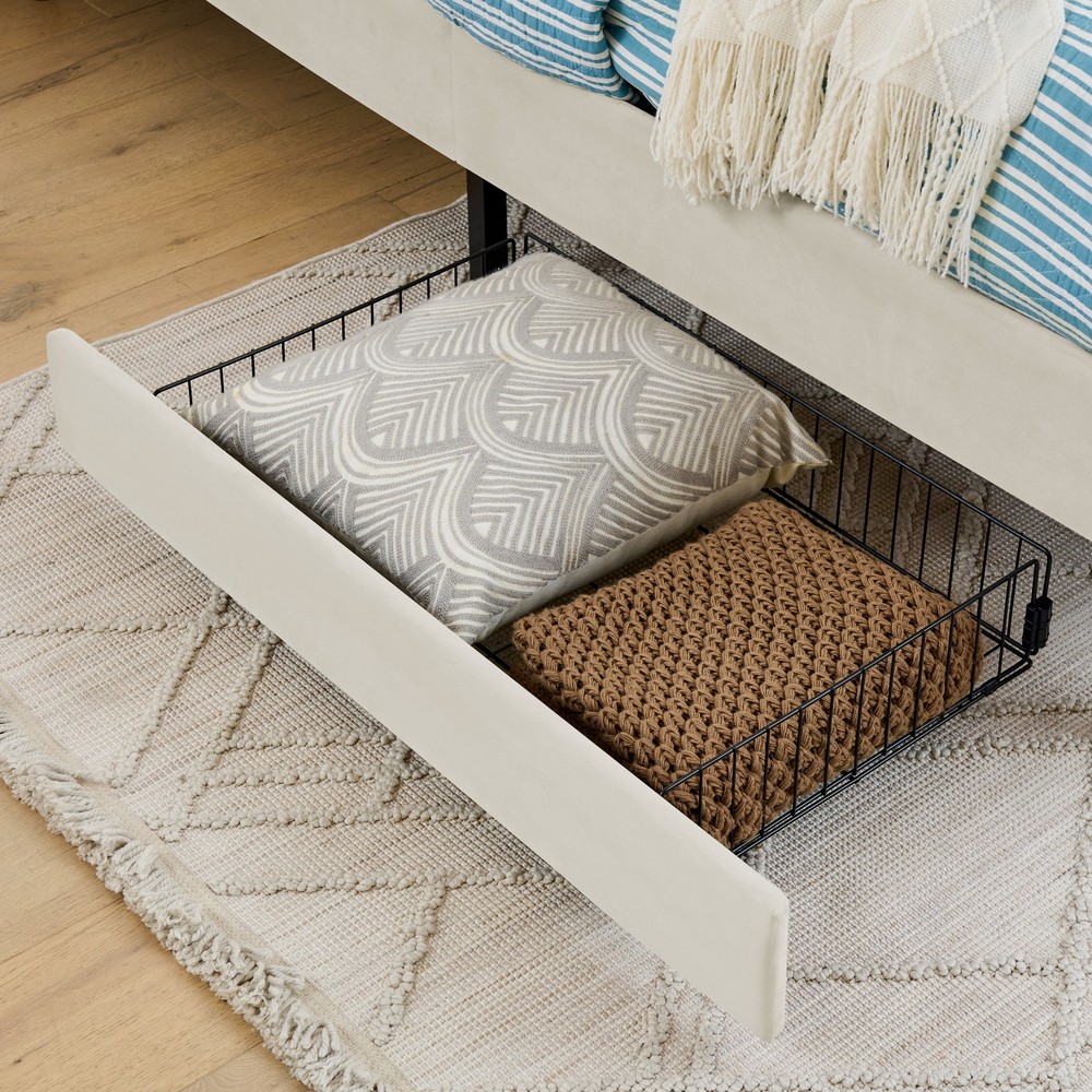 Full Size Upholstered Platform Bed Frame with 2 Storage Drawers, Adjustable Vel