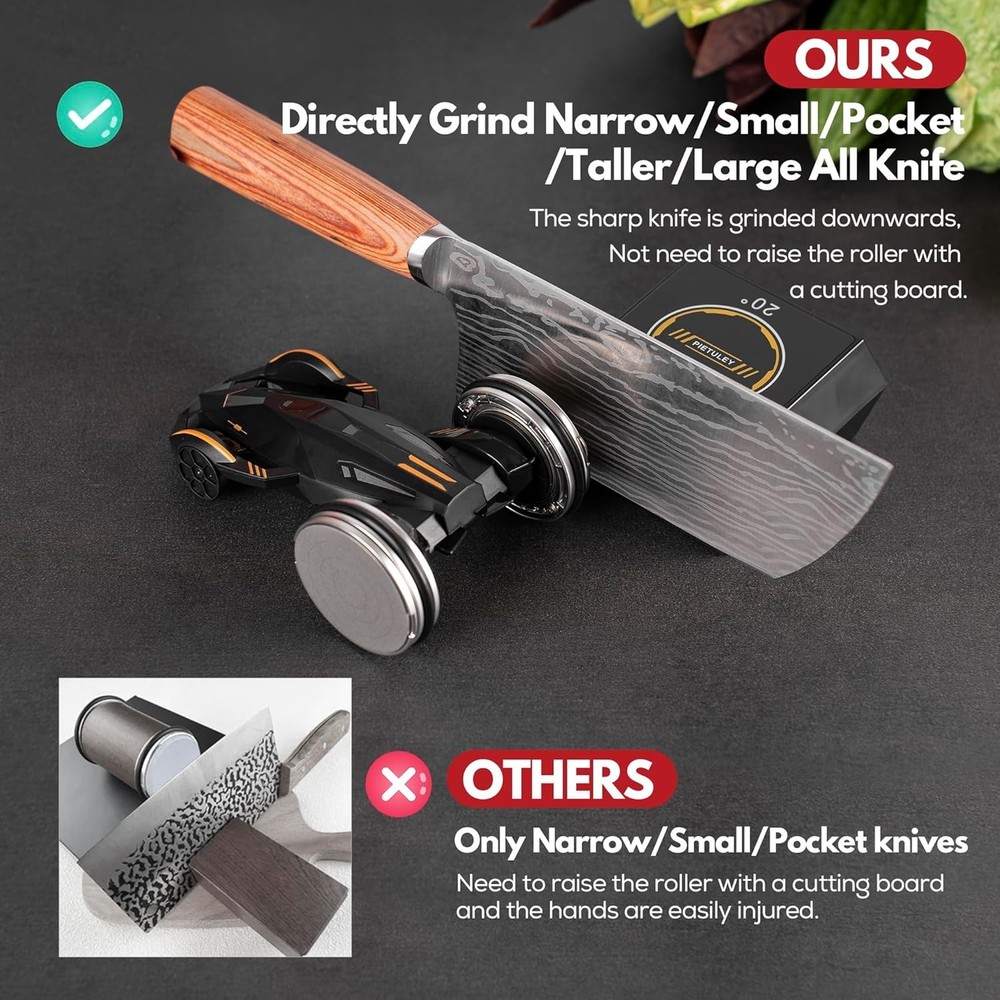 Versatile Rolling Knife Sharpener with Replaceable Diamond Discs for All Knives