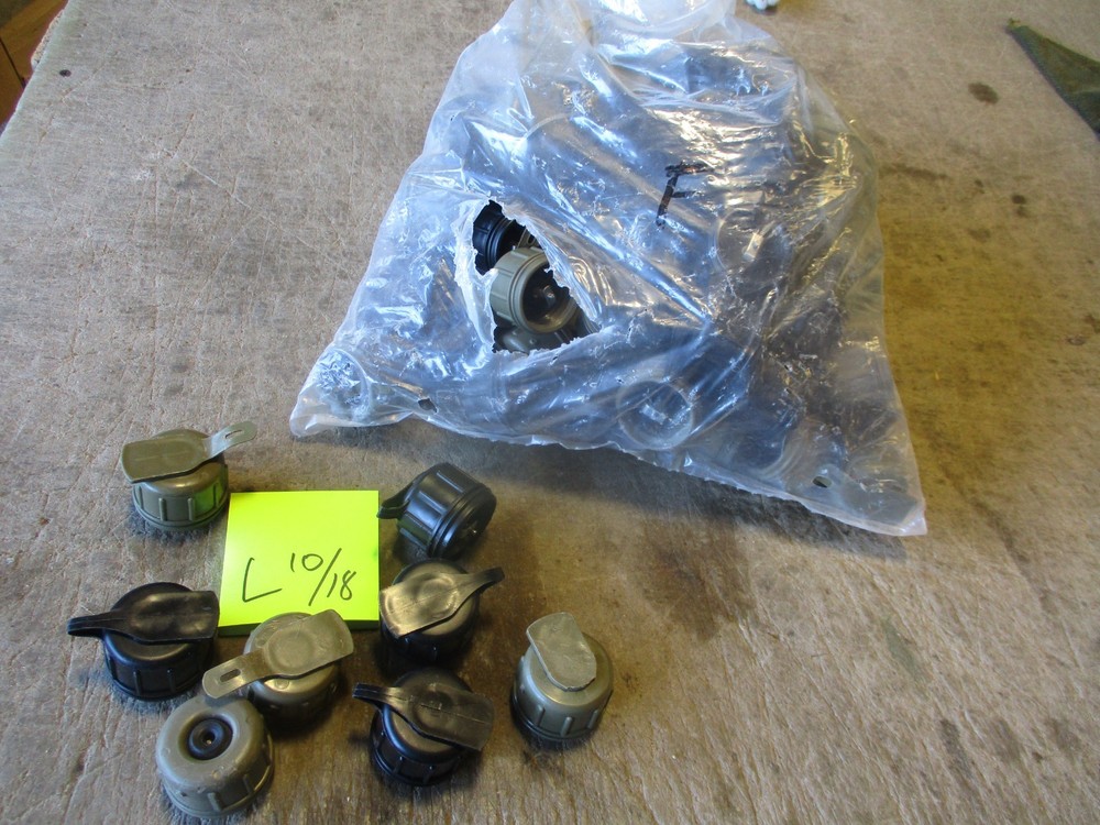 Large Bag of Used Green & BlackPlastic Canteen Caps w/Gas Mask Ports NOS to Fair