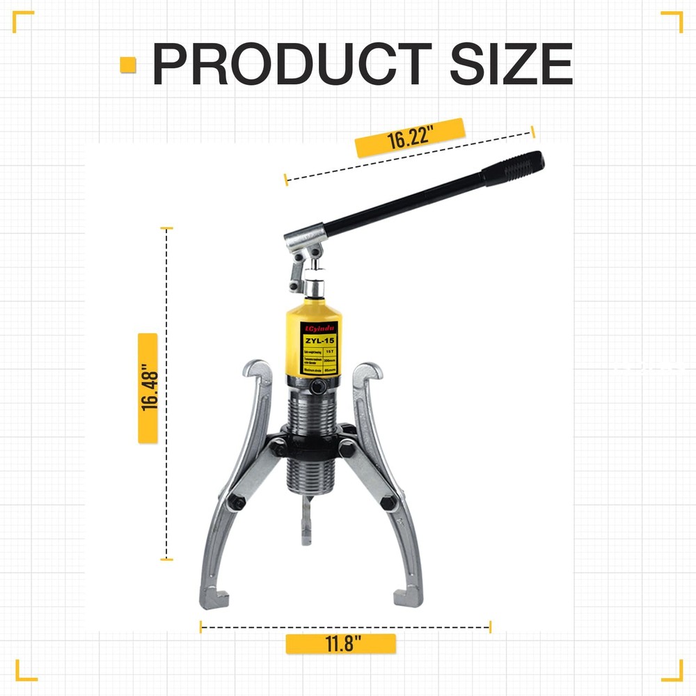 15T Hydraulic Gear Puller Bearing Puller w/2/3 Jaws Heavy Duty Hydraulic Puller