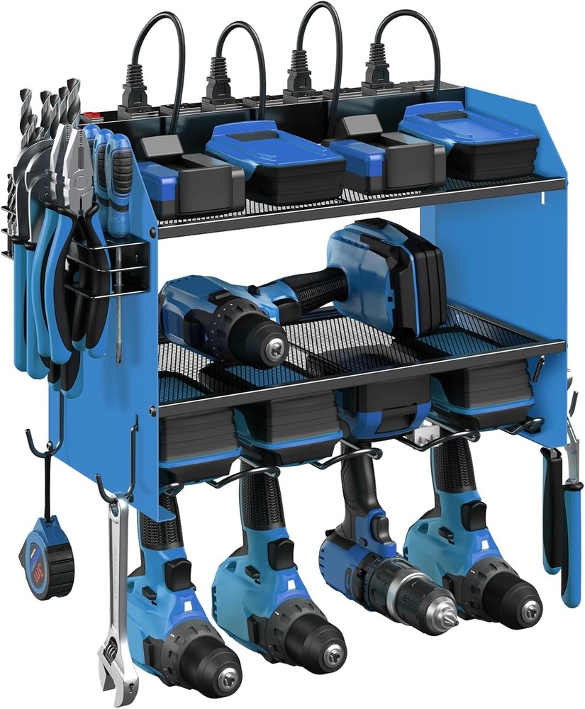 Modular Power Tool Organizer Wall Mount W/ Charging Station. Garage Drill