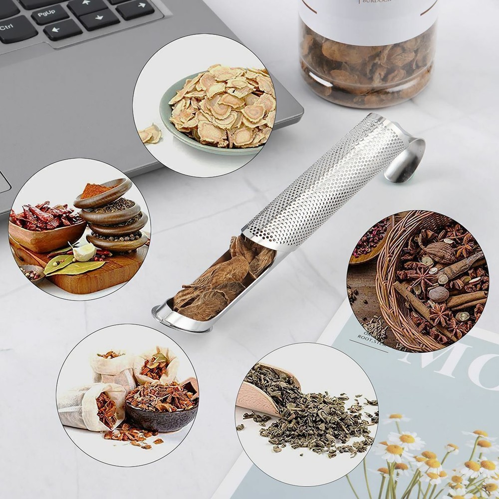 4/8PCS Stainless Tea Diffuser Tea Stick Strainer Tea Infuser Pipe w/Hook Handle