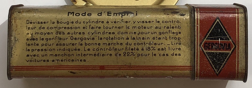Antique Gergovia Compression Tester Tin Container Michelin