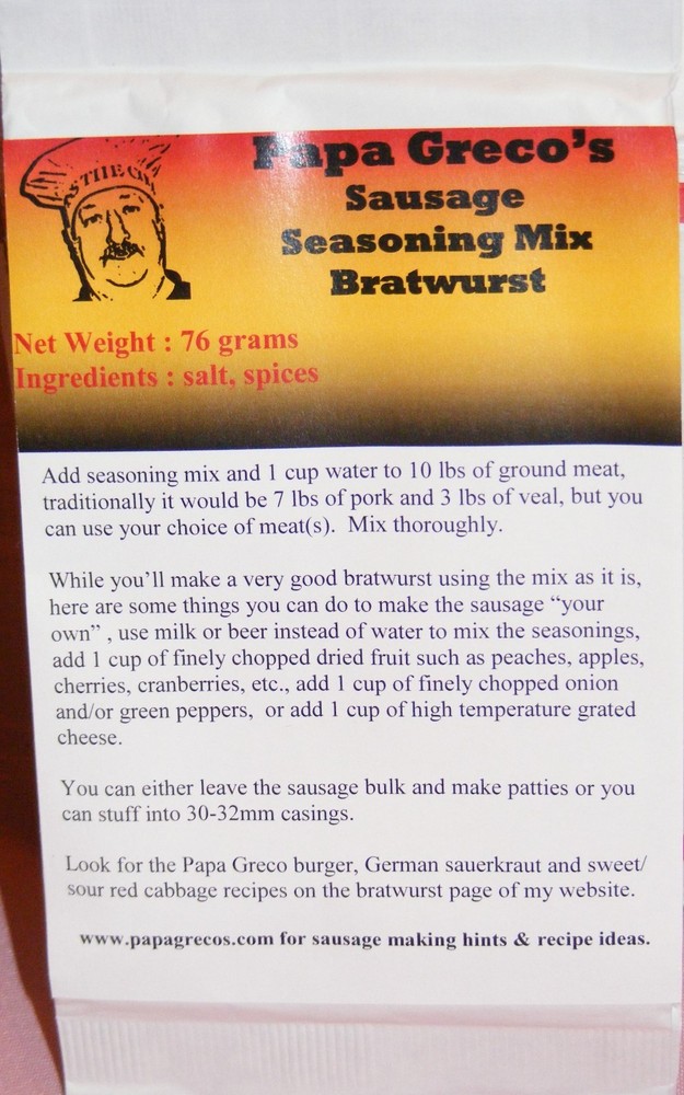 Papa Greco's Bratwurst seasoning mix