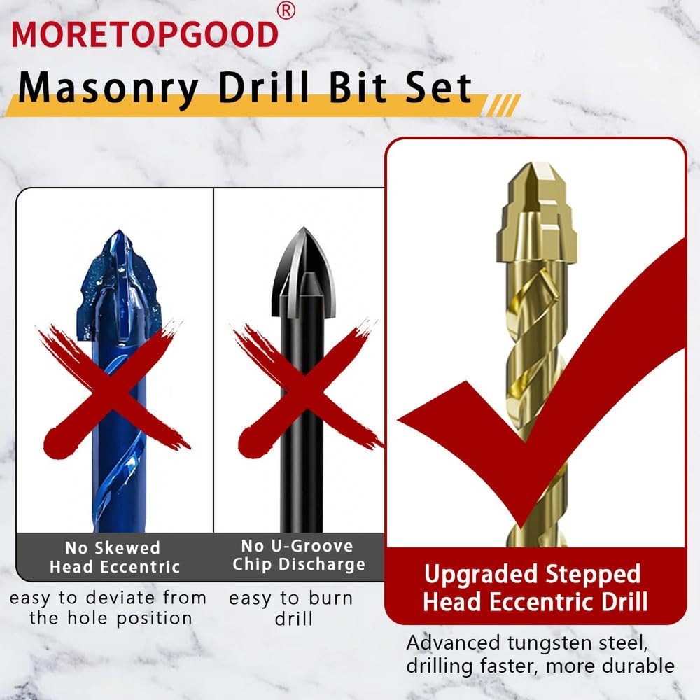 Masonry Drill Bit Set for Ceramic Tile, Concrete Drill Bit with Tungsten Carb...