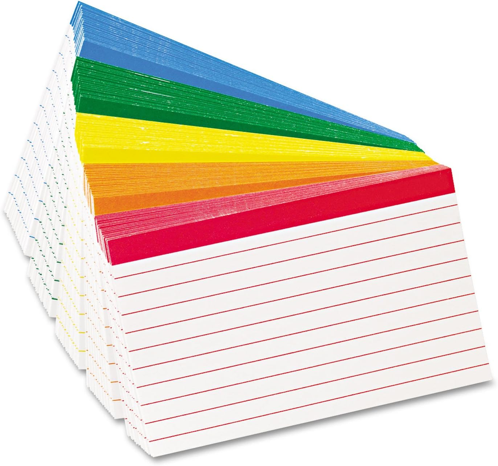 Color Coded Bar Ruled Index Cards 3 X 5 Assorted Colors 100/Pack