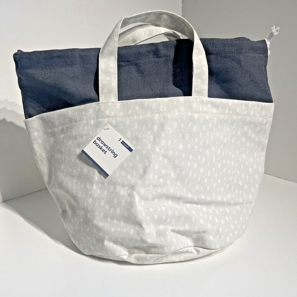 Draw String Basket Canvas Cream/White Dots