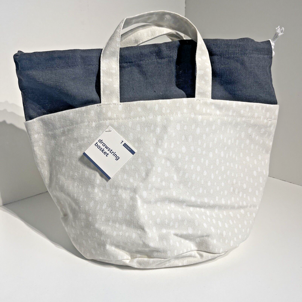 Draw String Basket Canvas Cream/White Dots