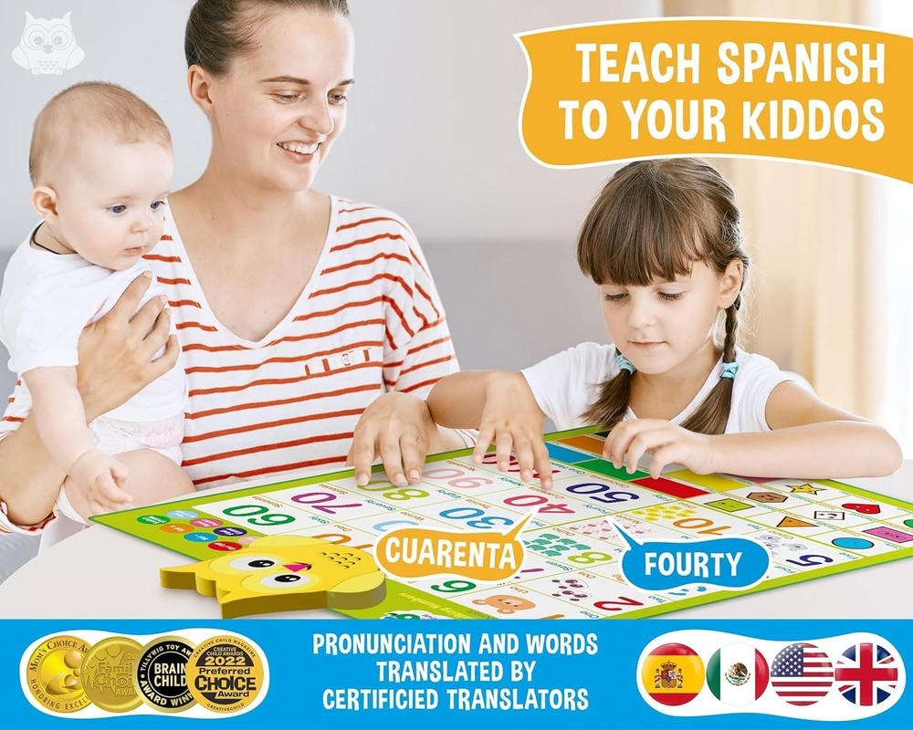 Multicolor Bilingual Learning Chart for Toddlers - Early Math & Language Skills