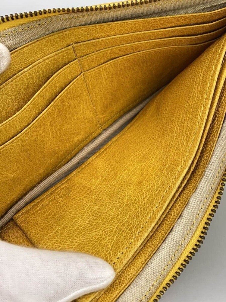 mononogu Men's Long Wallet, Leather, YLW, Solid Color