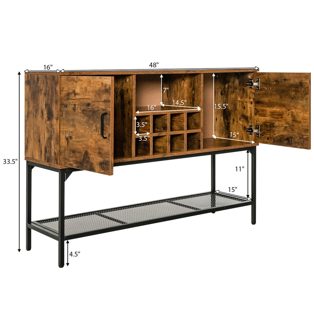 Industrial Kitchen Buffet Sideboard 2-Door Console Table w/Open Shelf Wine Rack
