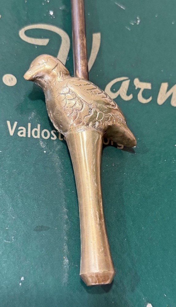 Vintage Solid Brass Bird Peasant Fireplace Damper Pull Hook - Decor Functional