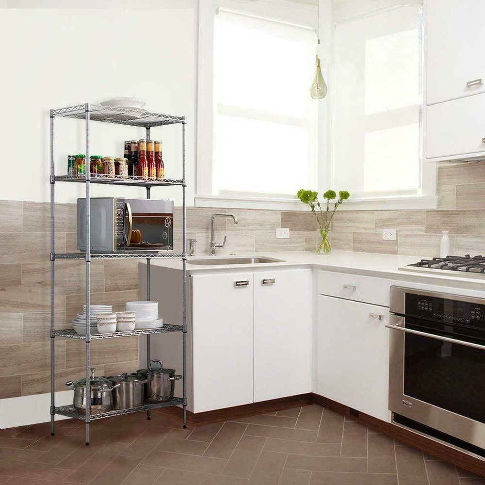 5 Layer Wire Shelving Rack Metal Shelf Adjustable Utility Kitchen Storage