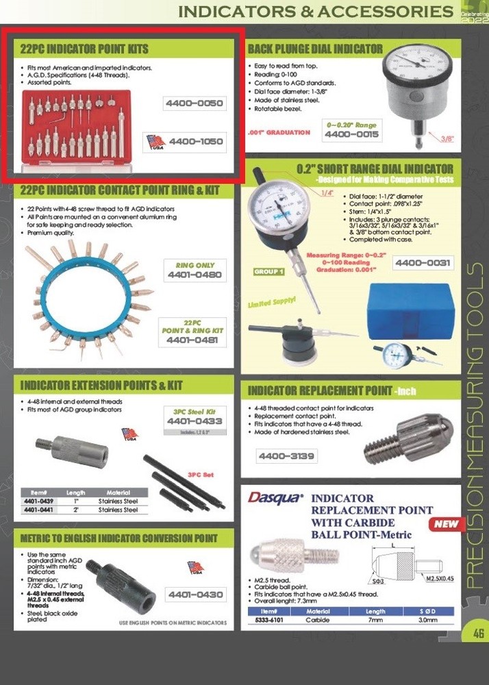 22 PIECE ASSORTED INDICATOR POINT KIT (4-48) (4400-0050)