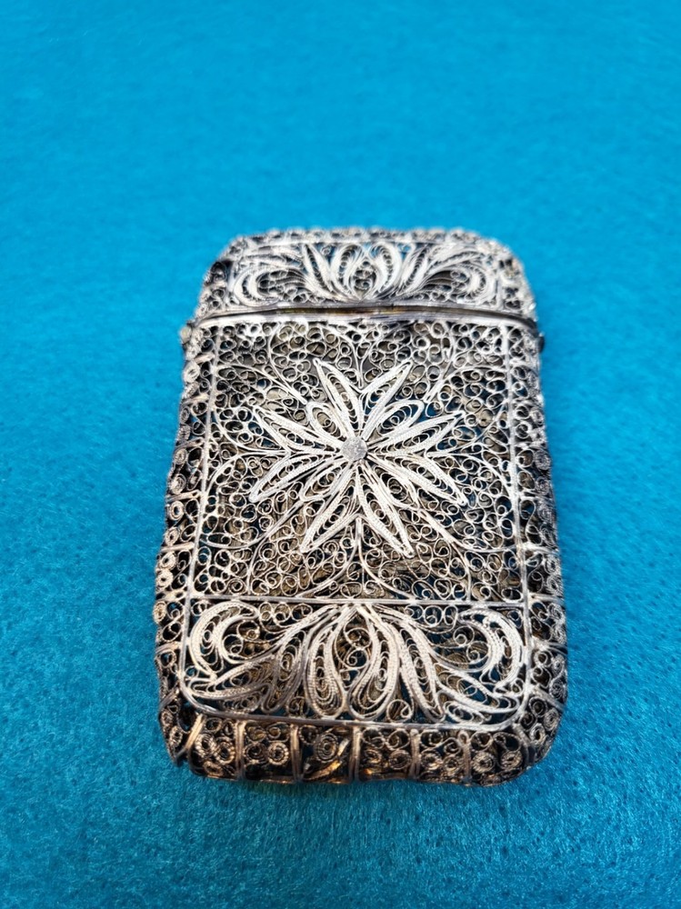 Antique Silver? Filigree Card Case Cigarette Case? Old Scroll Work Two Designs