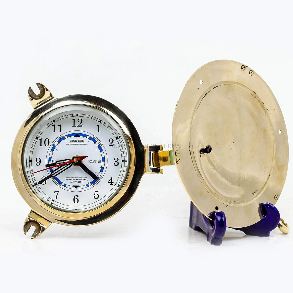 9" Solid Brass Porthole Time and Tide Clock