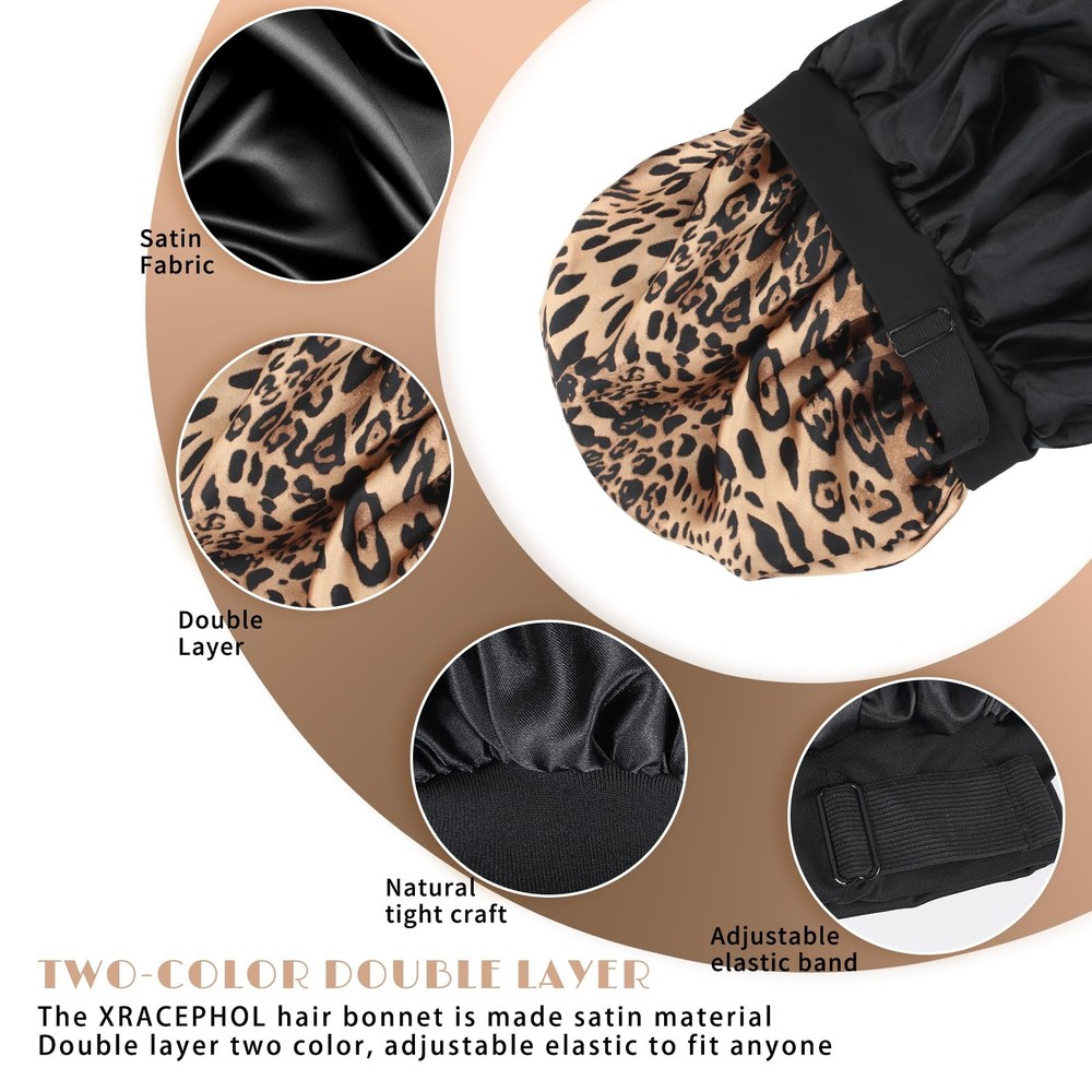 Silk Bonnet for Sleeping Double Layer Satin X-Small, Leopard