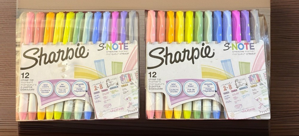 Sharpie S Note Creative Markers, Highlighters, Assorted 12 Count. 2 Packs!