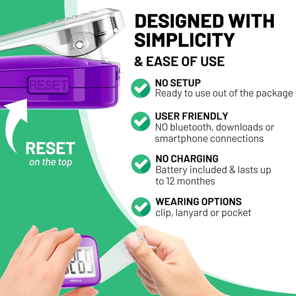 3D Pedometer for Walking, Simple Step Counter with Large Digital Display, Step T