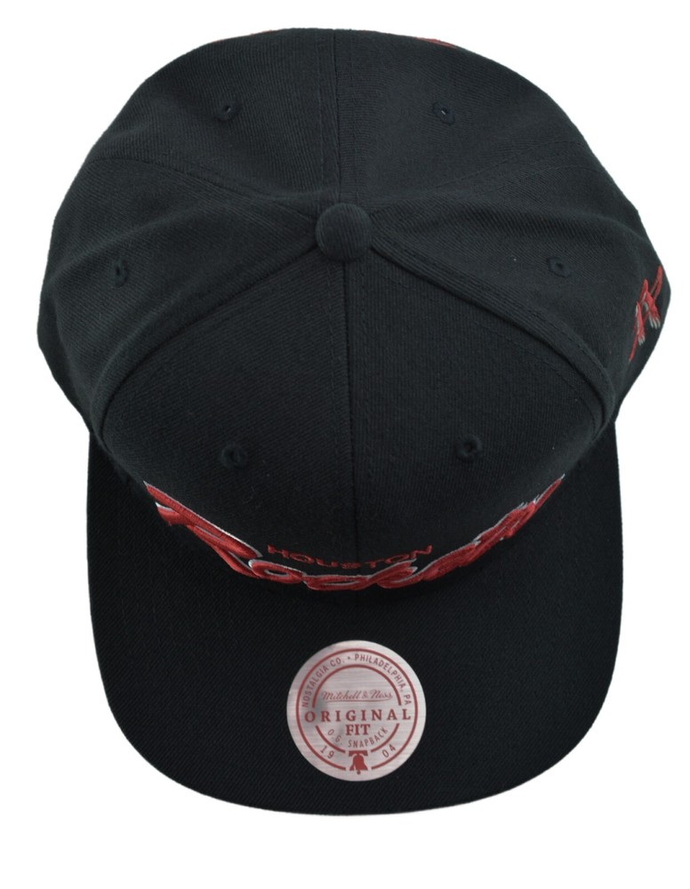 Houston Rockets NBA Foundation Script Mens Black Snapback Hat by Mitchell & Ness