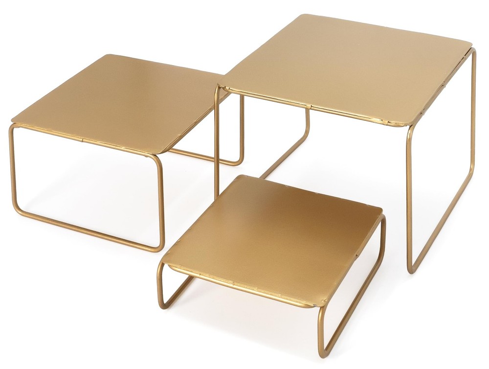 Red Co. 3-Piece Set (6”, 7”, 8”) Modern Decorative Metal Nesting Square Table...