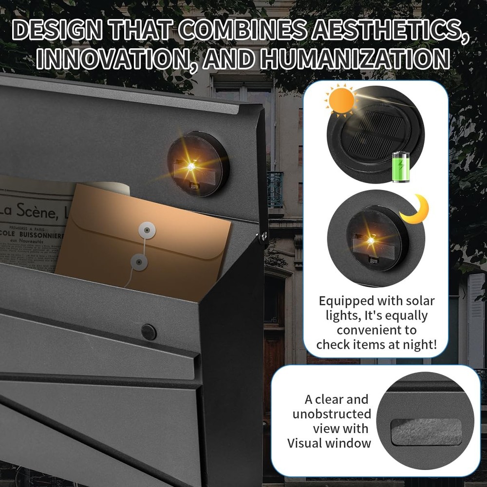 Wall Mount Mailbox, Large Capacity Mailbox for House, Black