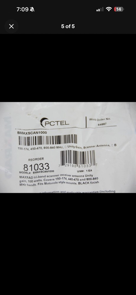 PCTel BMAXSCAN1000 MAXRAD Tri-band Scanner Receiver Antenna 100 Watts