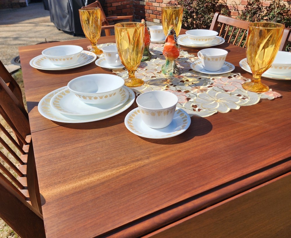 MCM Craddock Refinished Walnut Scissor Leg Table and 6 Chairs