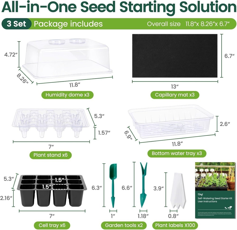 Compact Self Watering Seed Starter Tray with Adjustable Vents - 72 Cell Set