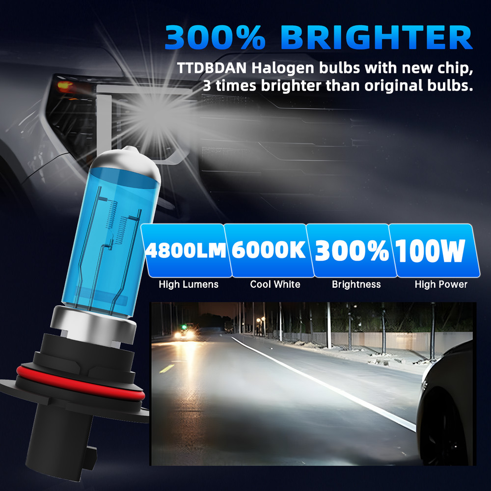 9007 Halogen Headlight Super Bright Bulbs Kit White 6000K High/Low Beam 2PCS