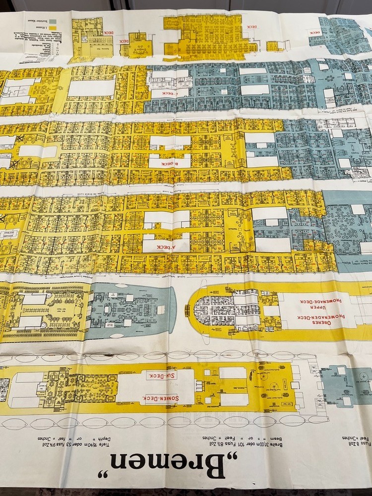 Vintage 1934 North German Lloyd BREMEN First & Second Class Deck Plan