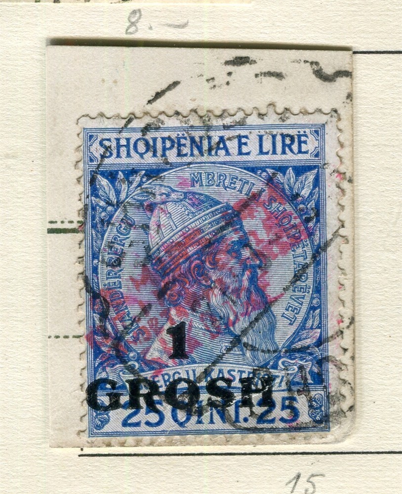 ALBANIA; 1915 SHKODER Unusual Skanderbeg issue used 1Gr. Handstamp value