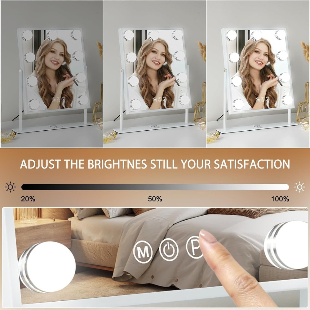 FENCHILIN Lighted Vanity Makeup Mirror, Smart Touch, 3 Colors, Dimmable, White