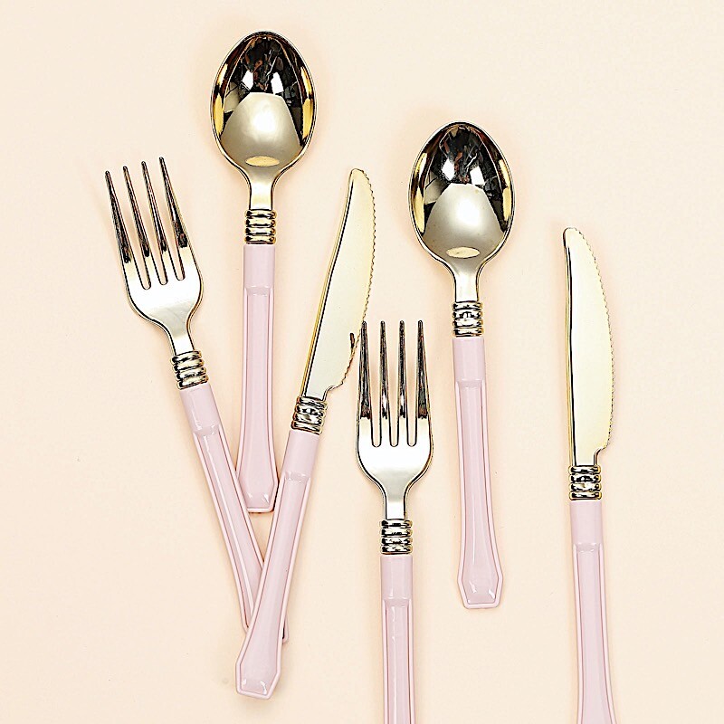 Metallic Gold Knives with Blush Handle Wedding Dinner Party Disposable Tableware