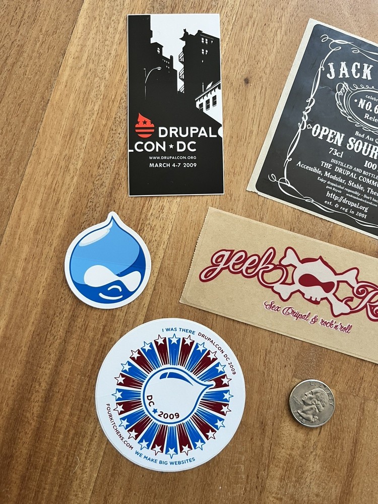 Drupal Drupalcon DC 2009 sticker lot, web development open source decals