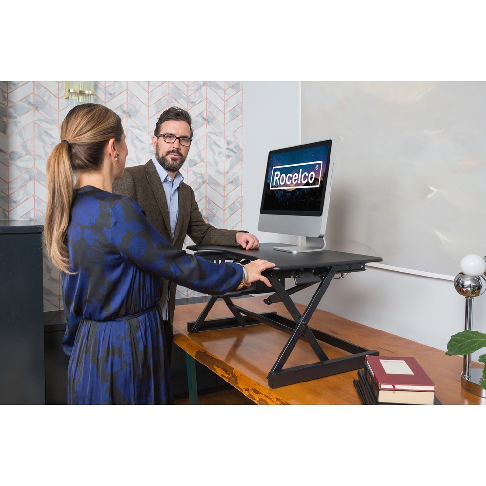 Rocelco 40" Large Height Adjustable Standing Desk Converter - Quick Sit Stand Up