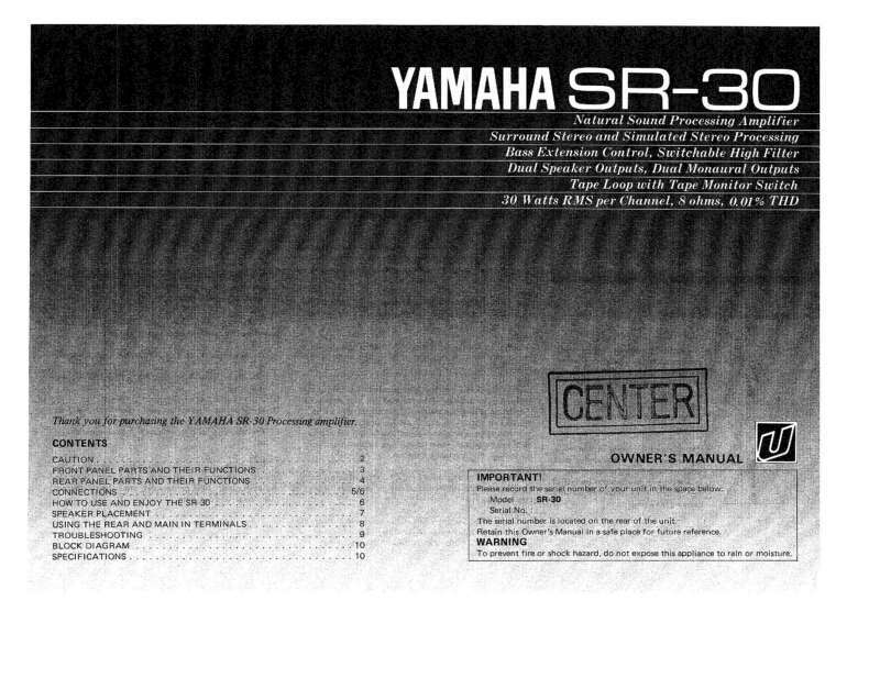 Yamaha SR-30 Amplifier Owners Manual