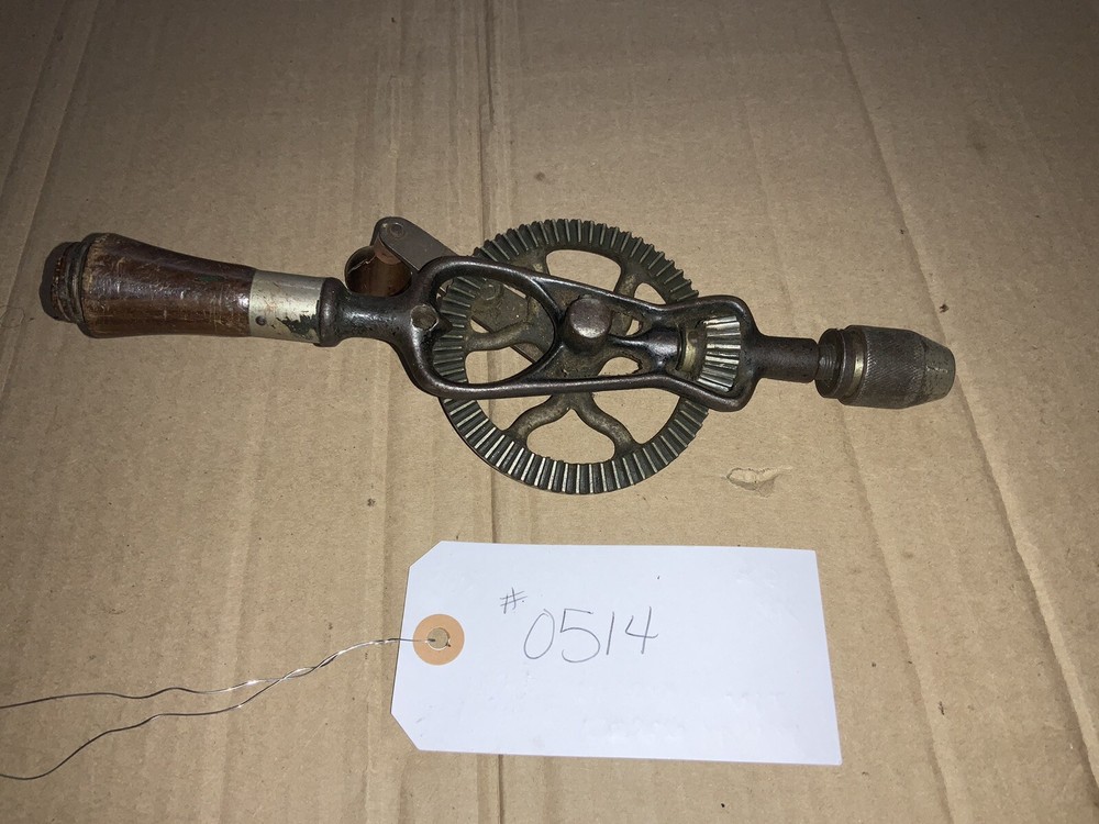 Vintage Manual Hand Drill Wood Handle.