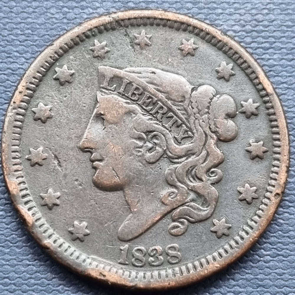 1838 Coronet Head Large Cent 1c Better Grade #76838