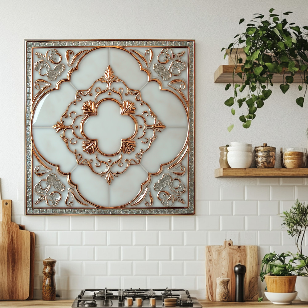 Glass Backsplash, Pattern Tile Look One Piece Tempered Glass Kitchen Splashback