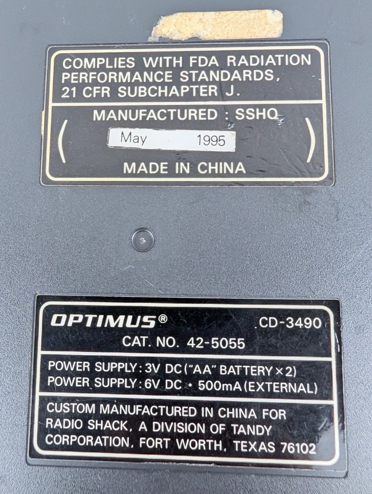 Optimus CD-3490 Portable Compact Disc Player Digital Signal Processing