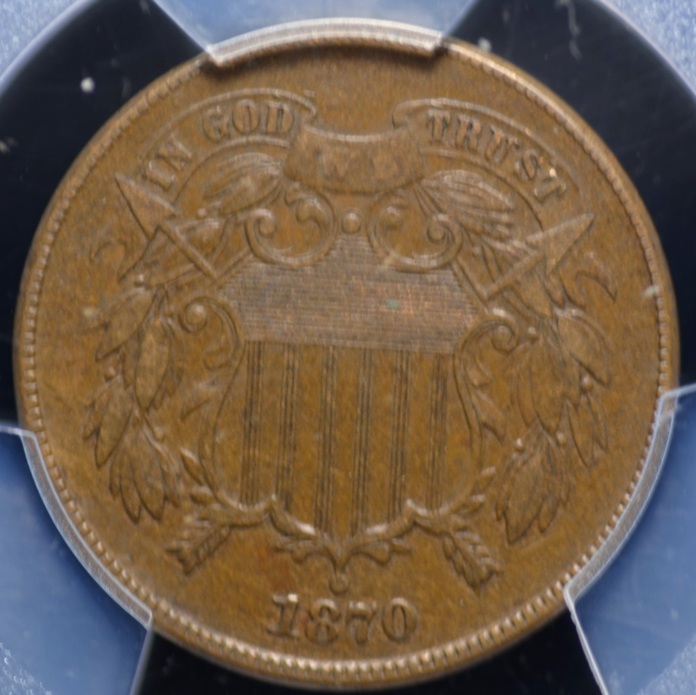 1870 TWO CENT PIECE PCGS CHOICE XF40 NICE EVEN MEDIUM MILK CHOCOLATE OVER SMOOTH