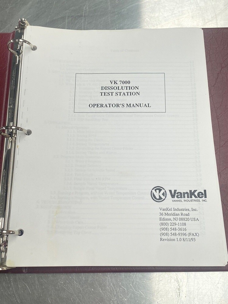 Vankel VK 7000 Dissolution Test Station - Users Manual / Instructions Book