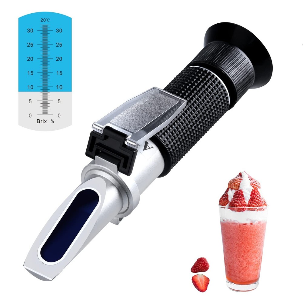 Brix Refractometer with ATC, Handheld Brix Meter Hydrometer 0-32% Portable Br...