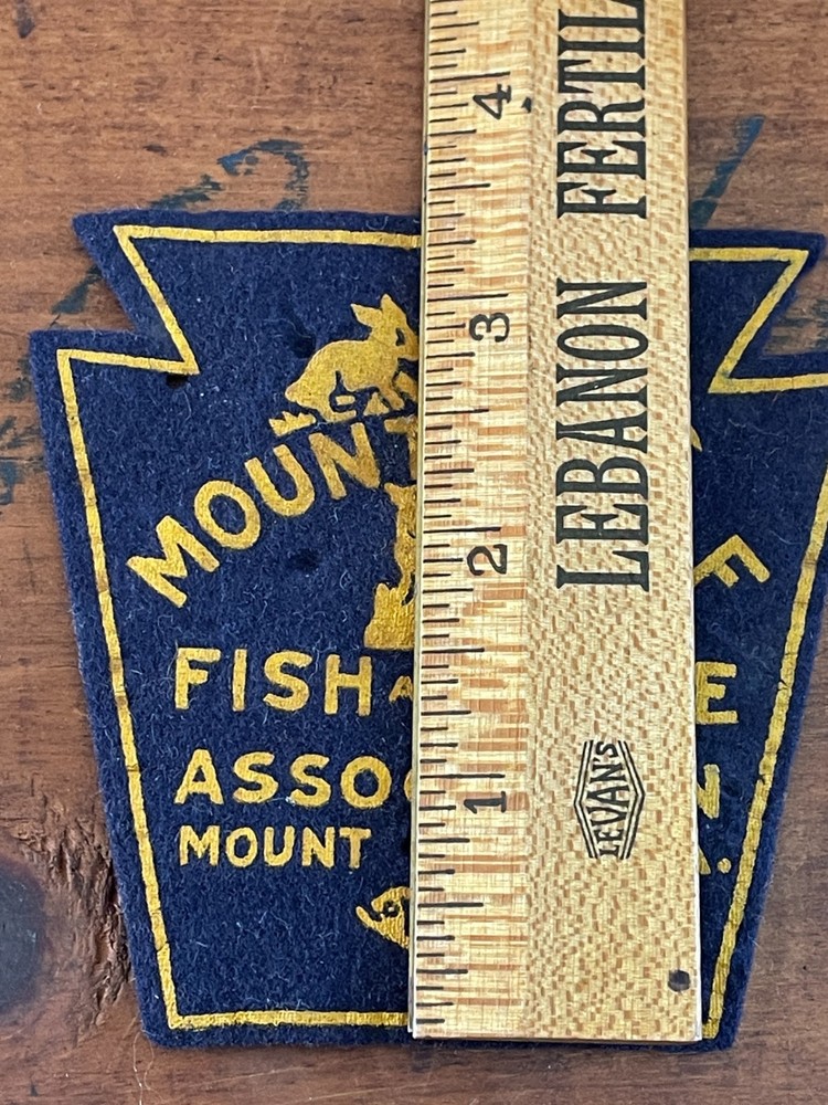 Old Mount Wolf Fish & Game Association Felt Patch Mount Wolf, PA Keystone Shaped
