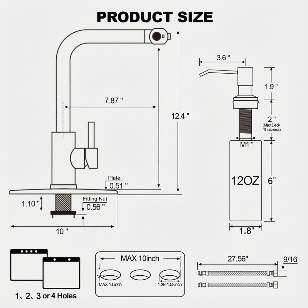 Brushed Nickel Kitchen Faucets with Pull Down Sprayer & Soap Dispenser, Singl...