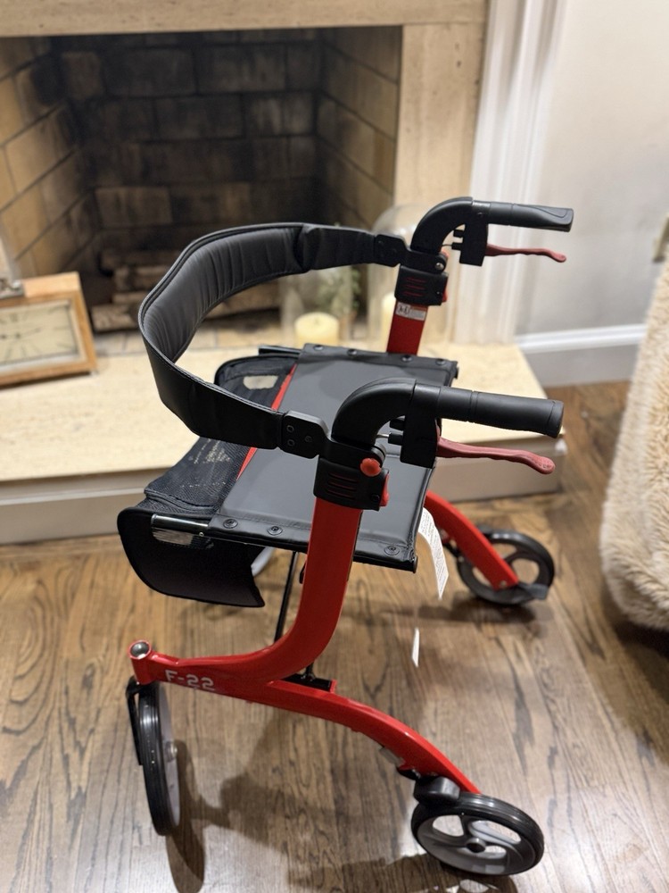Drive Rollator Walker Red with Handbrakes, Storage Compartment, Adjustable Hand…