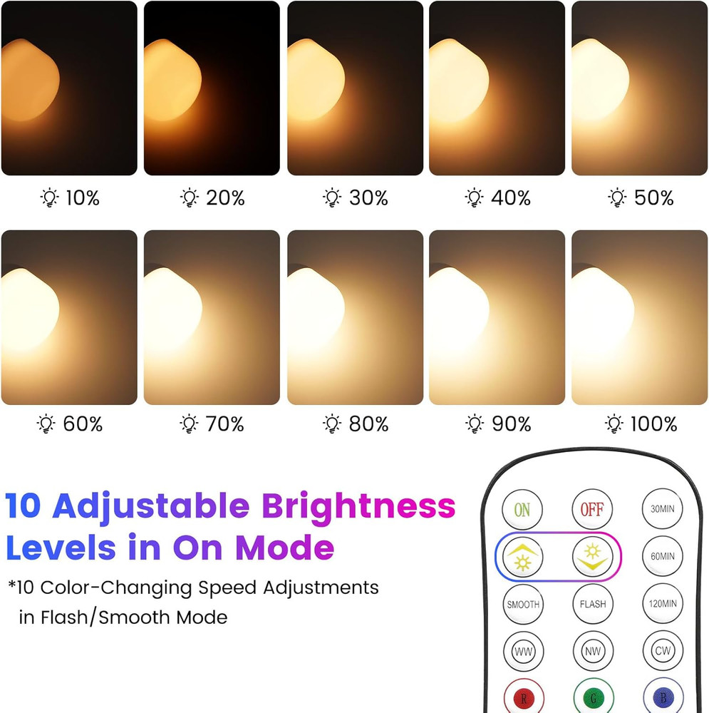 2-Pack Rechargeable Battery Operated Light Bulb with Remote Control, E26 Battery