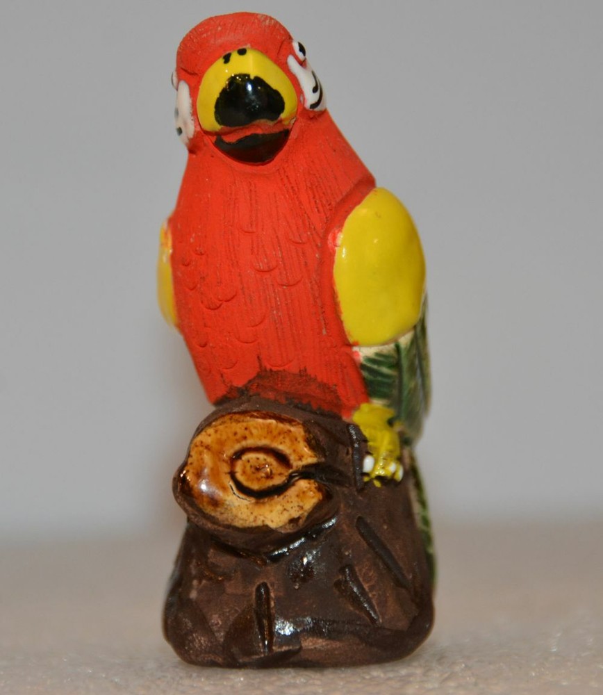Tiny Red Parrot Ornament Sculpture 3.25" tall
